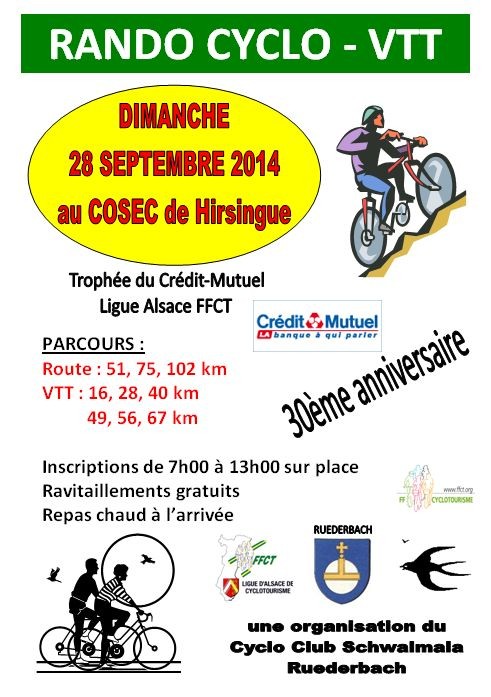 La Rando Cyclo - VTT (le dimanche28 septembre 2014 à Hirsingue)